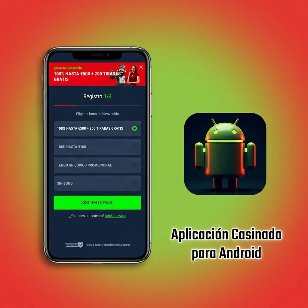 Pantalla de la app Casinado para Android mostrando apuestas deportivas, casino y promociones en un solo icono