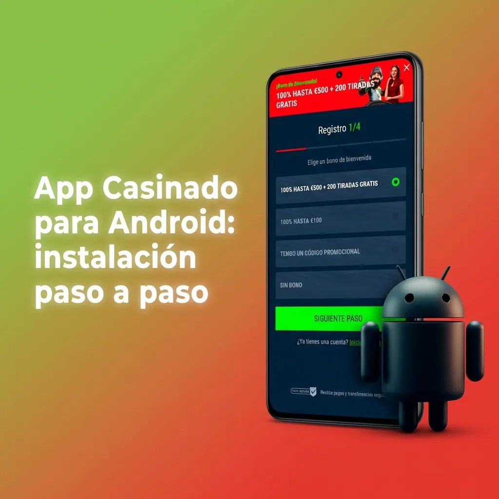 Captura de móvil Android mostrando la descarga e instalación paso a paso de la app Casinado mediante archivo APK