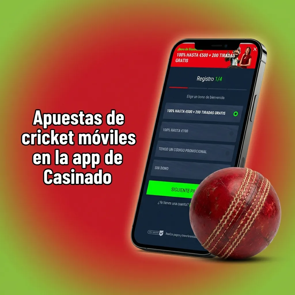 Mano sosteniendo móvil con app Casinado abierta en pantalla de apuestas de cricket en español