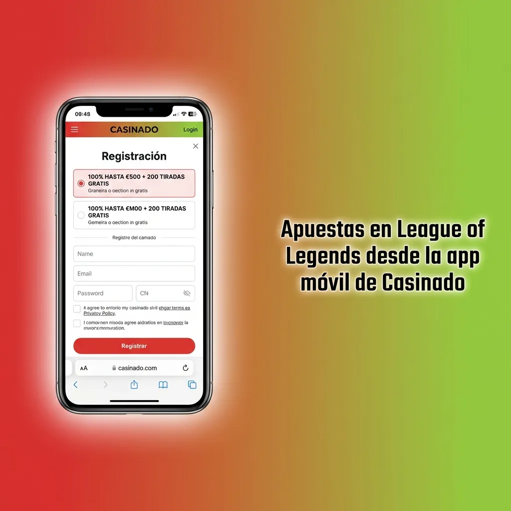 Mobile app interface showing League of Legends betting options on Casinado with live match tracking and odds display