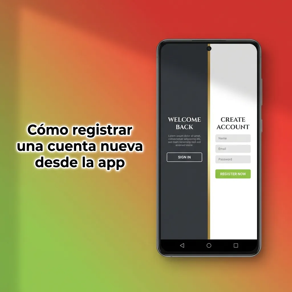 Pantalla de móvil mostrando la app Casinado y pasos numerados para crear y confirmar una cuenta nueva