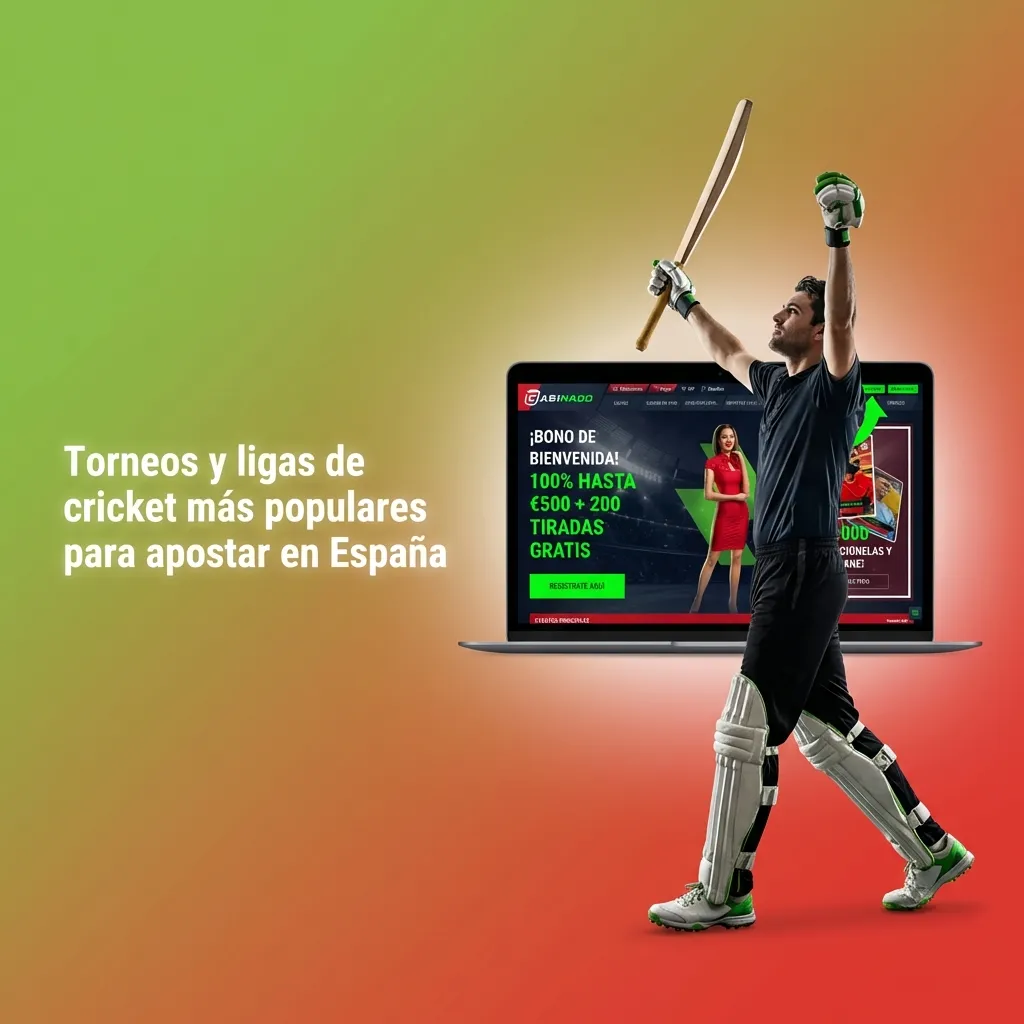 Interfaz de casa de apuestas en español mostrando torneos y ligas de cricket destacadas para apostar en línea