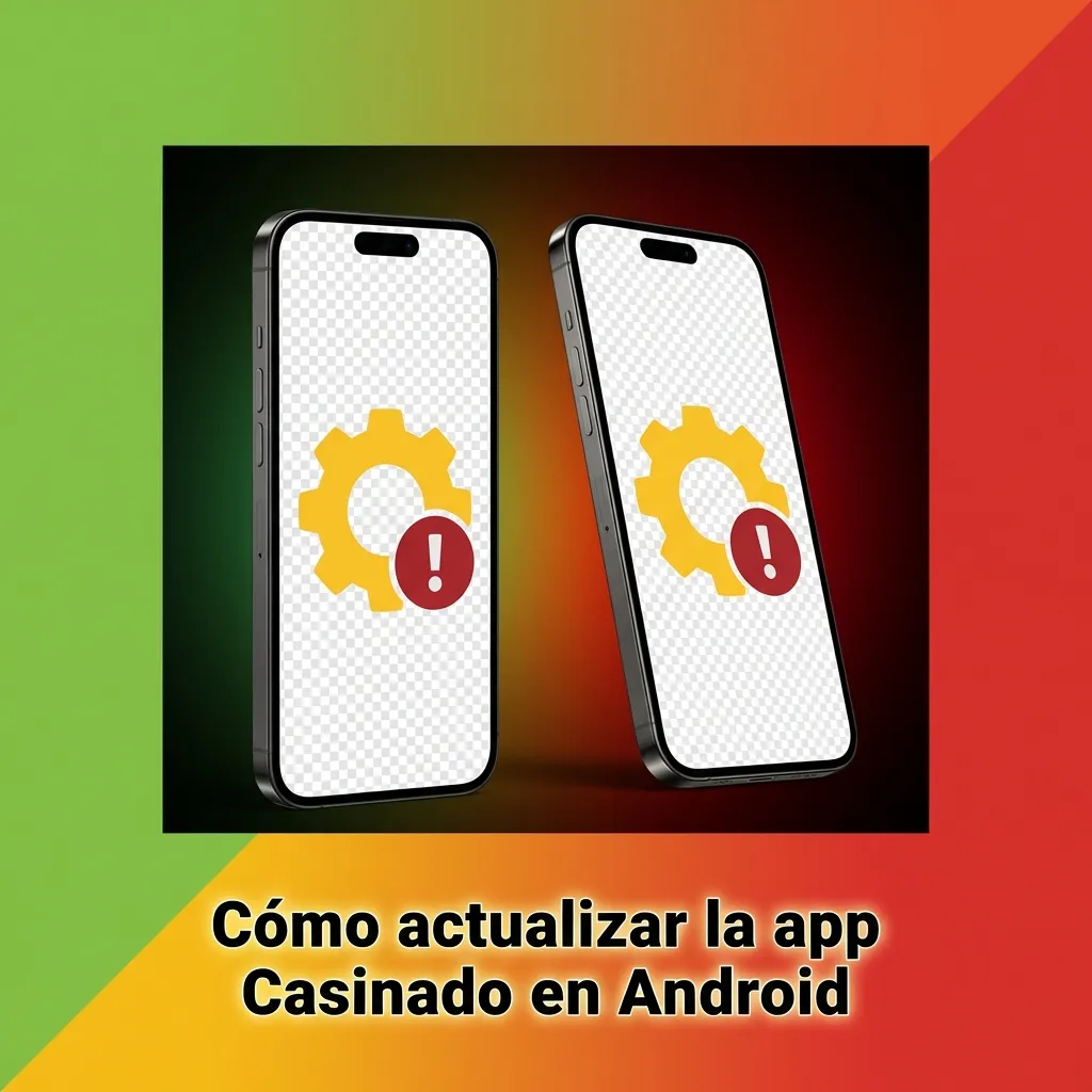 Ilustración de móvil Android mostrando pasos para descargar e instalar actualización de la app Casinado desde APK