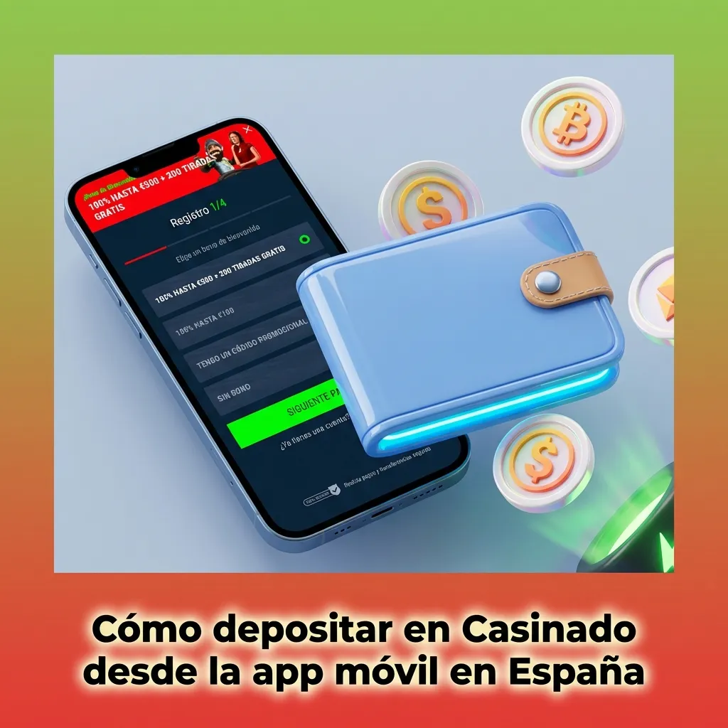 Móvil con app de Casinado abierta mostrando pasos para depositar en España y varios métodos de pago disponibles