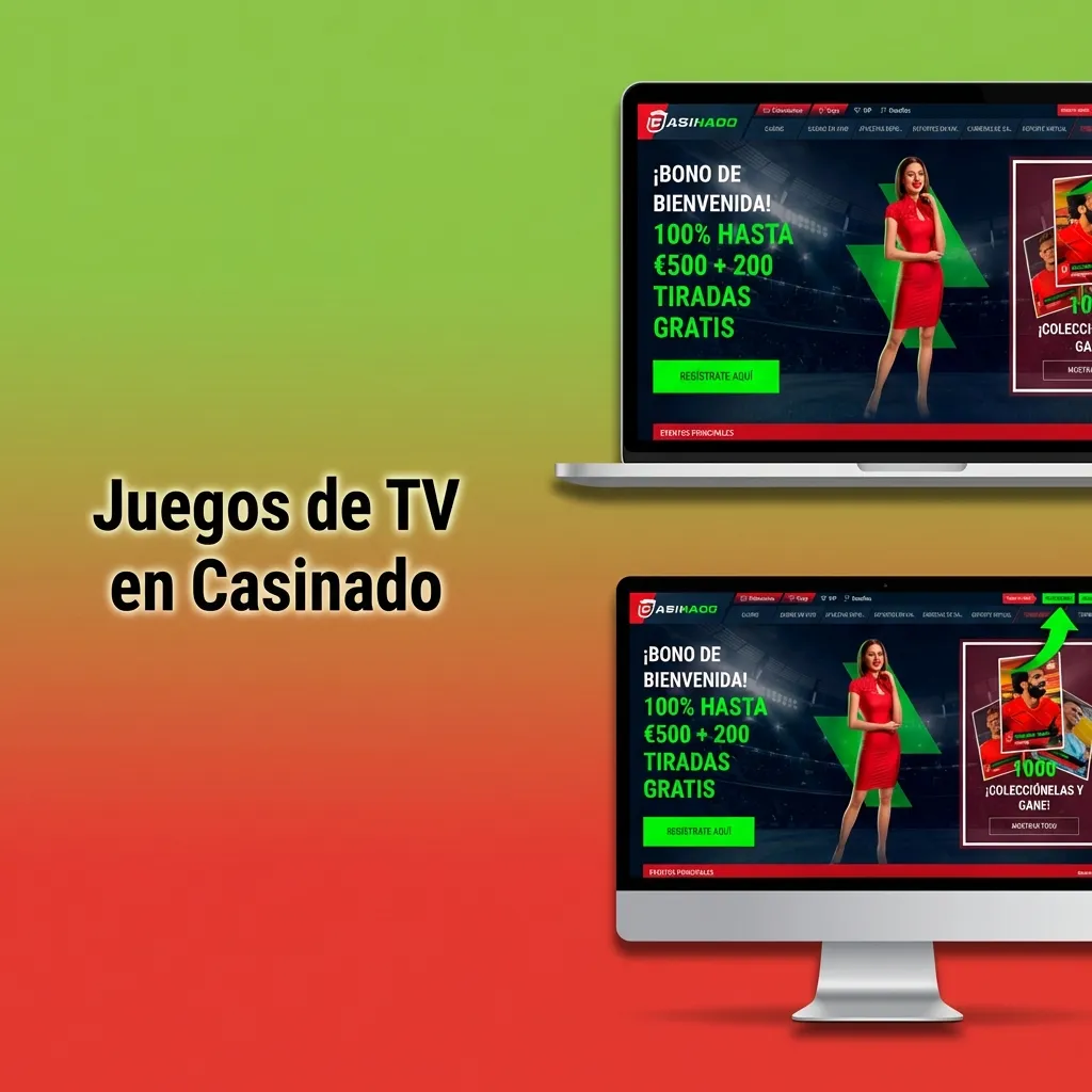Presentadores en estudio de casino online Casinado mostrando ruleta, rueda y cartas en directo en pantalla de TV