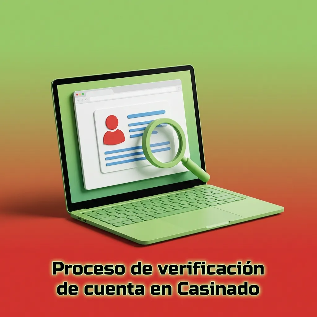 Ilustración del proceso de verificación de cuenta en Casinado con iconos de documentos, domicilio y seguridad en línea.
