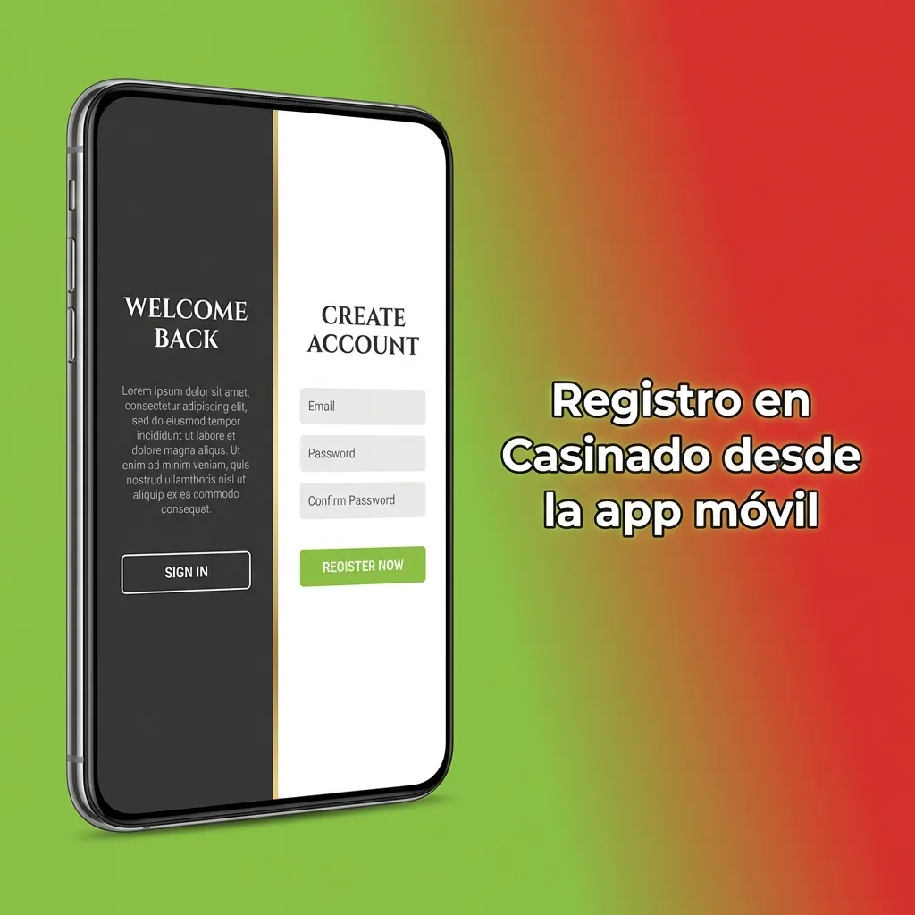 Pantalla de móvil con la app Casinado abierta mostrando el formulario de registro y opciones de método de alta